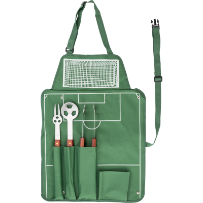 BARBECUE SET APRON, FOOTBALL in Green