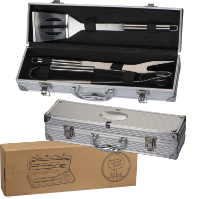 BARBECUE SET in Case in Silvergrey