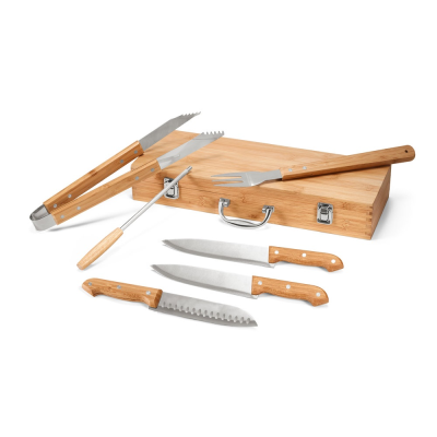 KABSA SET OF BARBECUE UTENSILS in Bamboo Box in Natural