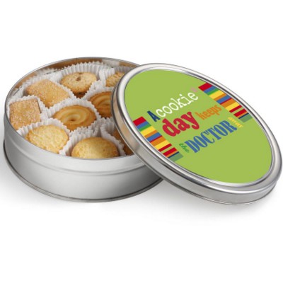 PERSONALISED TIN OF DANISH COOKIE OR BISCUIT in Silver