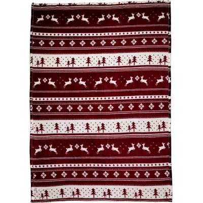FLANNEL FLEECE SNOWMEN BLANKET in Burgundy
