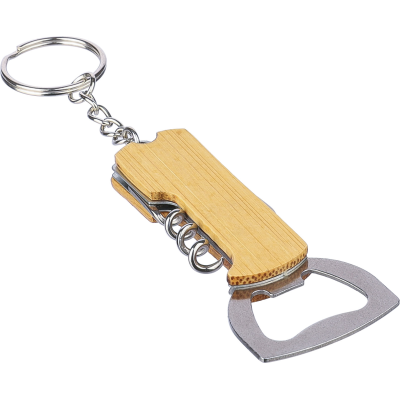 BAMBOO BOTTLE OPENER KEYRING in Brown
