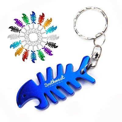 FISH BONE SHAPE METAL BOTTLE OPENER with Key Holder Keyring