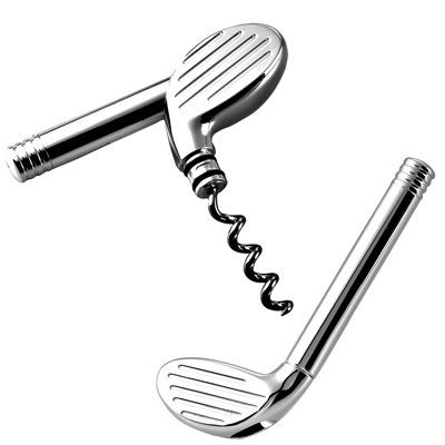 METAL GOLF CLUB CORKSCREW BOTTLE OPENER in Silver