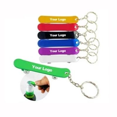 SKATEBOARD SHAPE ALUMINUM BOTTLE OPENER KEYRING CHAIN