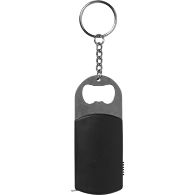 TAPE MEASURE AND BOTTLE OPENER KEYRING in Black