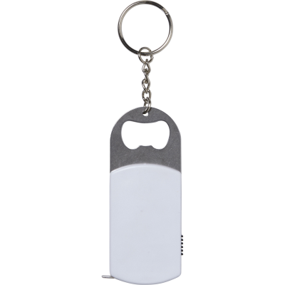 TAPE MEASURE AND BOTTLE OPENER KEYRING in White