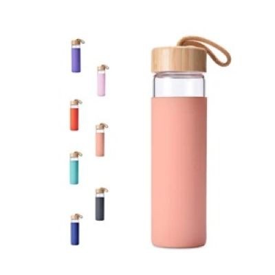 16 OZ GLASS WATER BOTTLE with Bamboo Lid & Silicone Sleeve