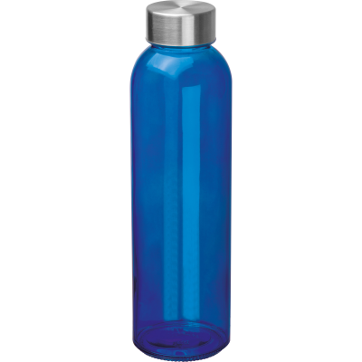 CLEAR TRANSPARENT DRINK BOTTLE with Grey Lid in Blue