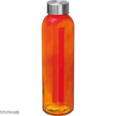 CLEAR TRANSPARENT DRINK BOTTLE with Grey Lid in Orange