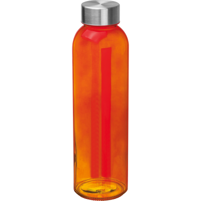 CLEAR TRANSPARENT DRINK BOTTLE with Grey Lid in Orange