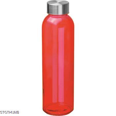 CLEAR TRANSPARENT DRINK BOTTLE with Grey Lid in Red