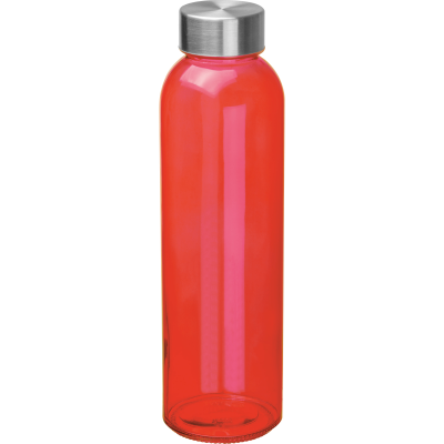 CLEAR TRANSPARENT DRINK BOTTLE with Grey Lid in Red