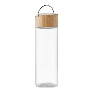 GLASS BOTTLE 500ML BAMBOO LID in Transparent