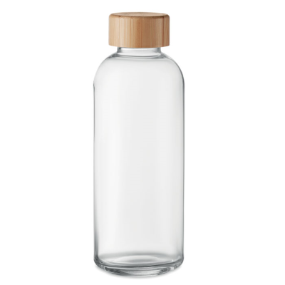 GLASS BOTTLE 650ML BAMBOO LID in Transparent