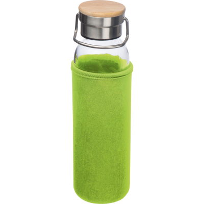 GLASS BOTTLE with Neoprene Sleeve, 600ml in Apple Green