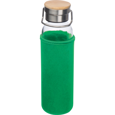 GLASS BOTTLE with Neoprene Sleeve, 600ml in Green