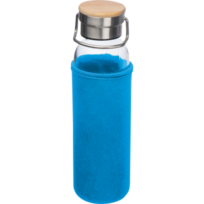 GLASS BOTTLE with Neoprene Sleeve, 600ml in Light Blue