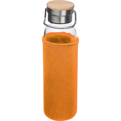 GLASS BOTTLE with Neoprene Sleeve, 600ml in Orange