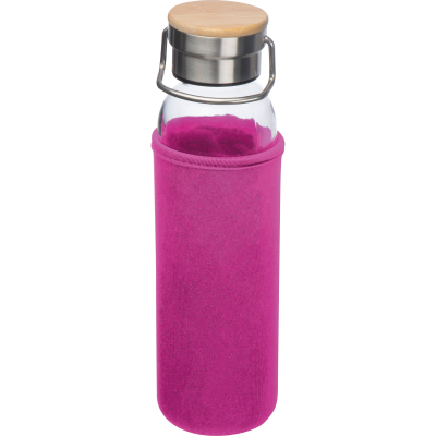 GLASS BOTTLE with Neoprene Sleeve, 600ml in Pink