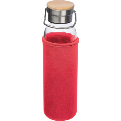 GLASS BOTTLE with Neoprene Sleeve, 600ml in Red