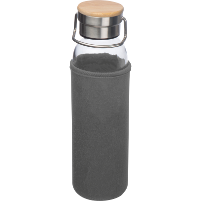GLASS BOTTLE with Neoprene Sleeve, 600ml in Silvergrey