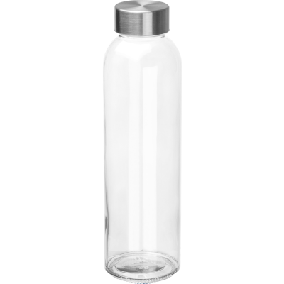 TRANSPARENT DRINK BOTTLE with Grey Lid in Clear Transparent