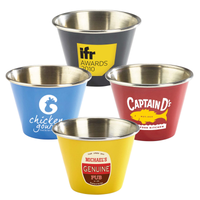 2,5OZ STAINLESS STEEL METAL RAMEKIN (BLUE, RED, YELLOW & BLACK)