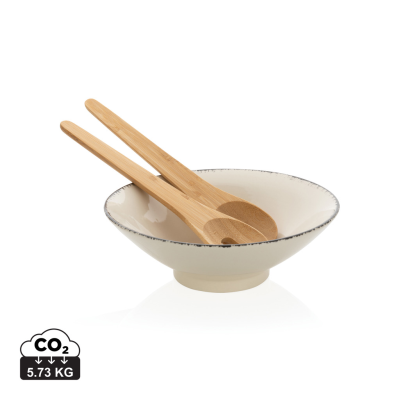 UKIYO SALAD BOWL with Bamboo Salad Server in White, Black
