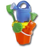 CHILDRENS BEACH BUCKET, SPADE, SAND MOULD & WATERING CAN SET