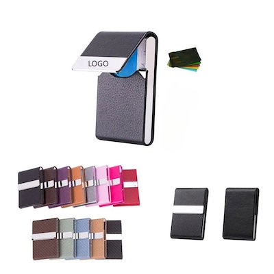 LEATHER BUSINESS CARD HOLDER with Magnetic Closure 