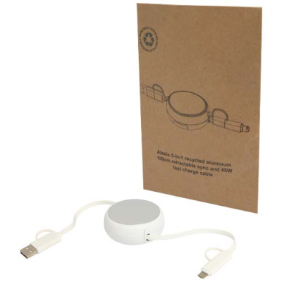 Alasia 5-in-1 100 cm recycled plastic and aluminium retractable data sync and 45W fast charge cable