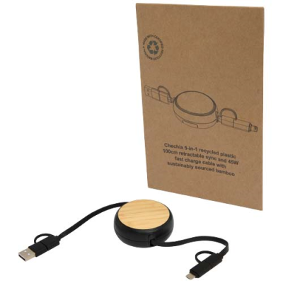 CHECHIA 5-IN-1 RECYCLED PLASTIC 100 CM RETRACTABLE DATA SYNC AND 45W FAST CHARGE CABLE
