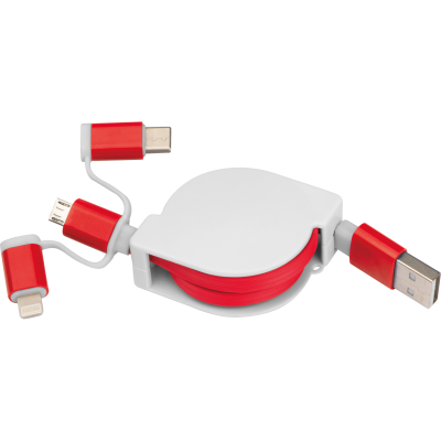 EXTENDABLE CHARGER CABLE with 3 Plugs in Red 