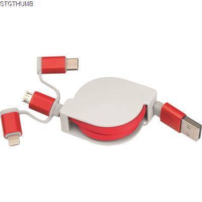 EXTENDABLE CHARGER CABLE with 3 Plugs in Red