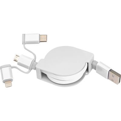 EXTENDABLE CHARGER CABLE with 3 Plugs in White 