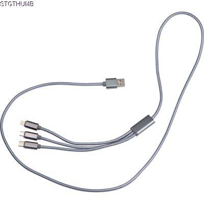 EXTRA LONG CHARGER CABLE, USB, MICRO-USB, C-TYPE AND LIGHT in Silvergrey