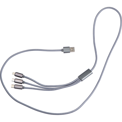 EXTRALONG CHARGER CABLE, USB, MICRO-USB, C-TYPE AND LIGHT in Silvergrey 
