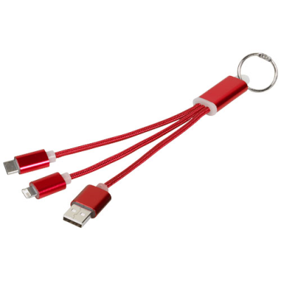 METAL 3-IN-1 CHARGER CABLE with Keyring Chain in Red