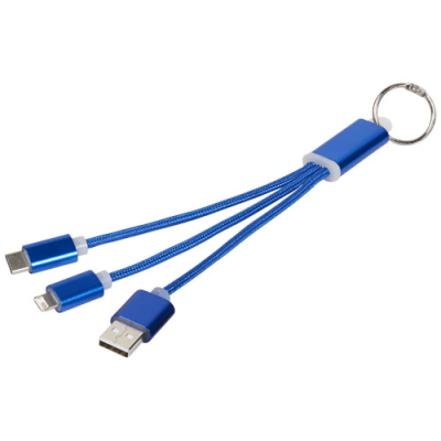 METAL 3-IN-1 CHARGER CABLE with Keyring Chain in Royal Blue