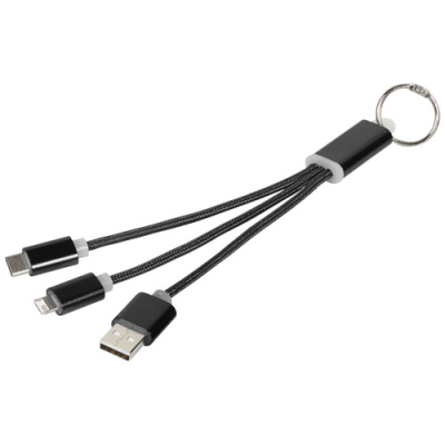 METAL 3-IN-1 CHARGER CABLE with Keyring Chain in Solid Black
