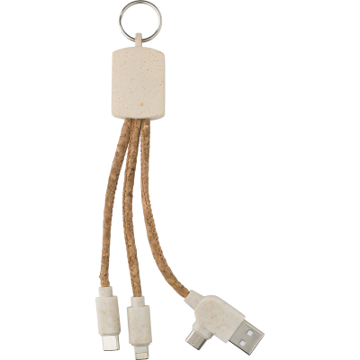 STAINLESS STEEL METAL KEYRING with Charger Cables in Brown