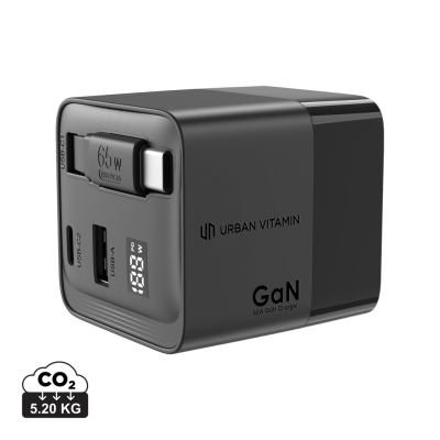 URBAN VITAMIN MENDOCINO 65W GAN CHARGER RETRACTABLE CABLE in Black