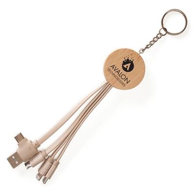 USB-C ROUND BAMBOO AND WHEAT STRAW CHARGER KEYRING