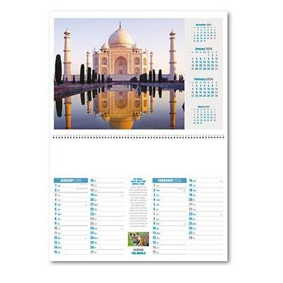 AROUND THE WORLD CENTRAL SPIRAL WALL CALENDAR