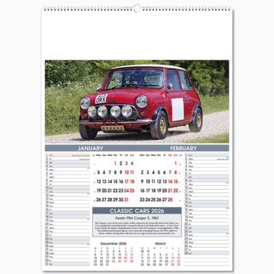 CLASSIC CARS PICTORIAL MEMO WALL CALENDAR