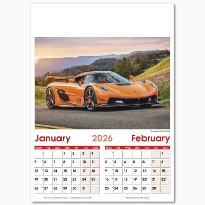 FAST CARS OPTIMA WALL CALENDAR 7 LEAF
