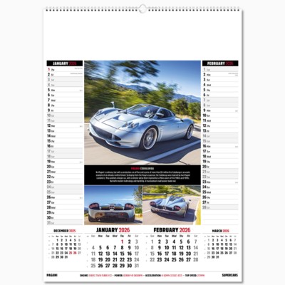 SUPERCARS PICTORIAL MEMO WALL CALENDAR