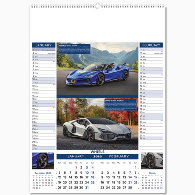 WHEELS 6 LEAF WALL CALENDAR