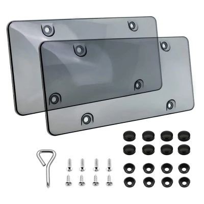 2 PACK UNBREAKABLE LICENSE PLATE TINTED COVER SHIELD